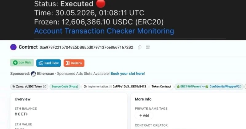 Circle Freezes 12.6 Million USDC in Zama cUSDC Contract Following Links to Overnight Finance Rug Pull Allegations
